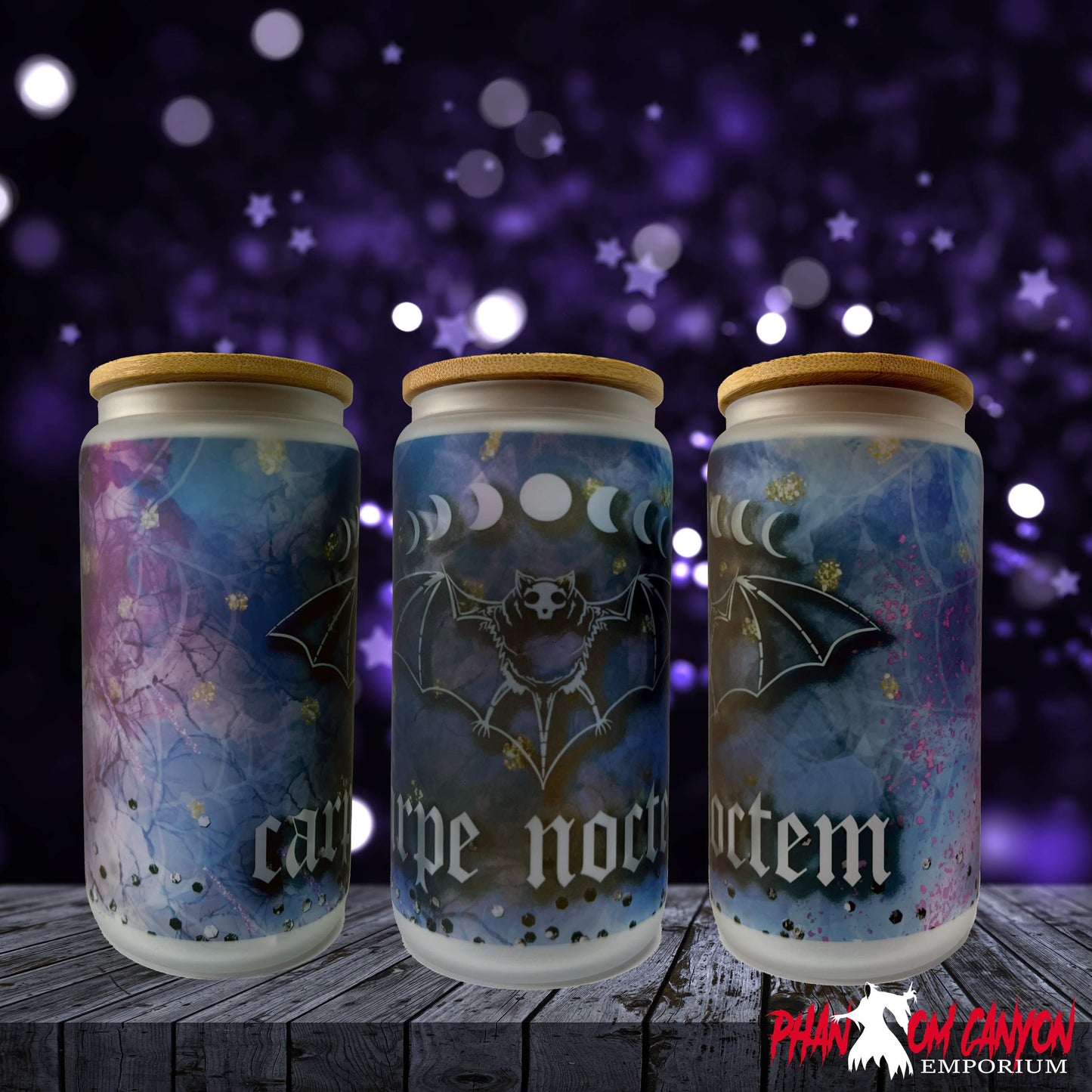 Carpe Noctem / Skeleton Bat Wood Top Cup